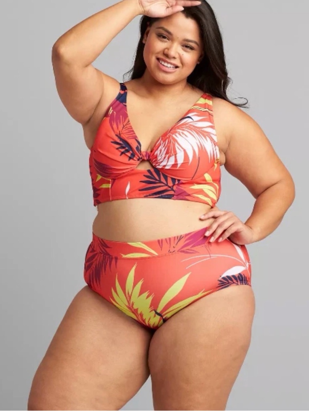 Cacique Tropical Coral Bikini Top and High Waist Bottoms Size 16